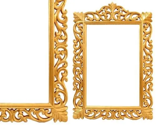 Wall Hanging Mirror Frame for Home Decor, Wooden Frame Hand Carved Without Glass for Living Room taj Design Mirror Wood Frame Antique Golden 18x12 Inch