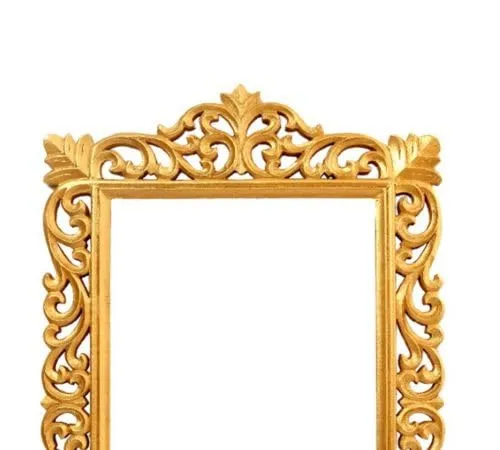 Wall Hanging Mirror Frame for Home Decor, Wooden Frame Hand Carved Without Glass for Living Room taj Design Mirror Wood Frame Antique Golden 18x12 Inch