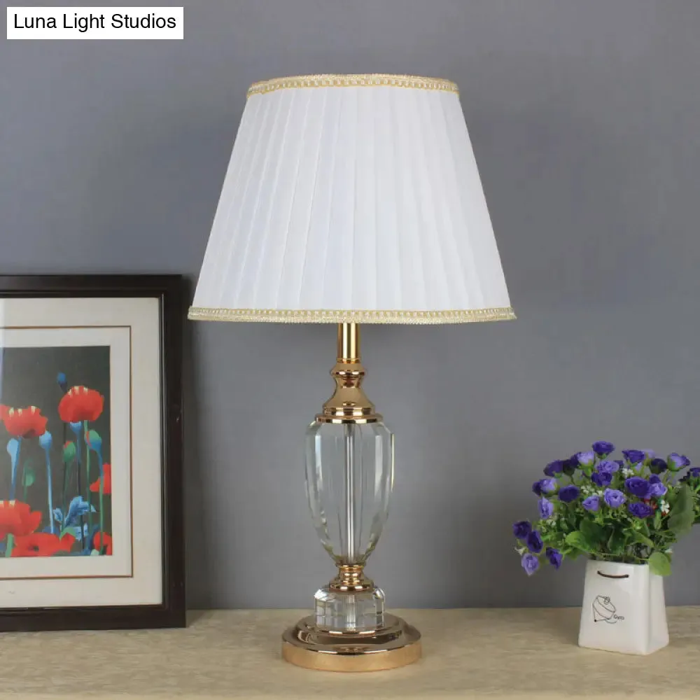 White Modernist Tapered Drum Task Light: Sleek 1-Head Nightstand Lamp for Bedside Use