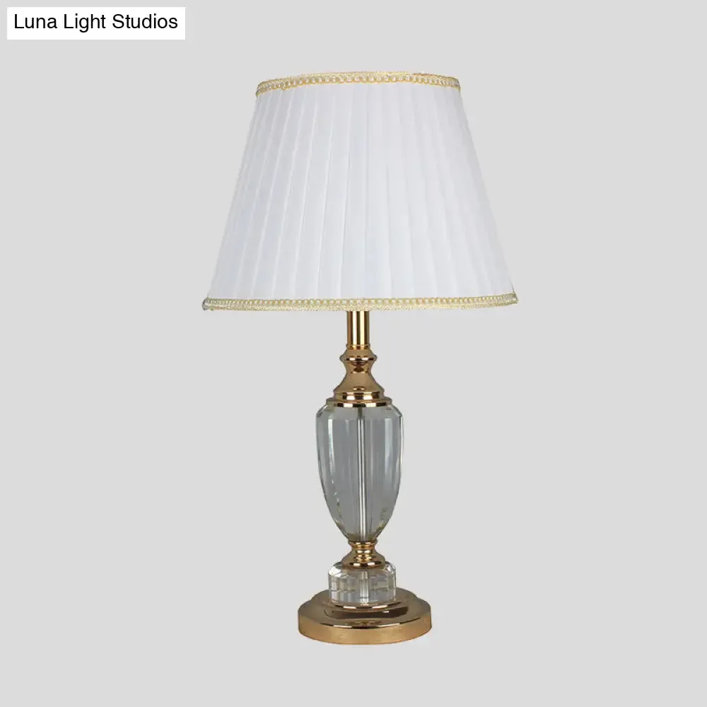 White Modernist Tapered Drum Task Light: Sleek 1-Head Nightstand Lamp for Bedside Use