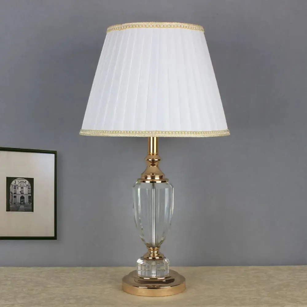 White Modernist Tapered Drum Task Light: Sleek 1-Head Nightstand Lamp for Bedside Use