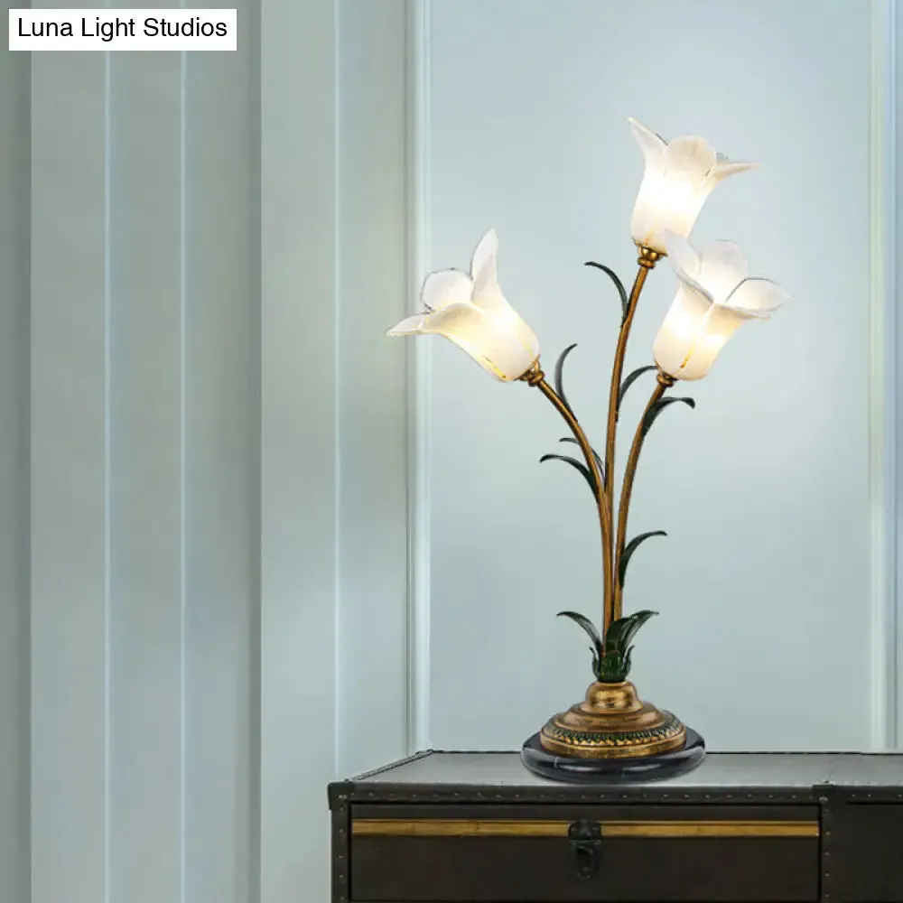White/Purple Glass Table Lamp with Morning Glory Design – Countryside Night Light for Living Room