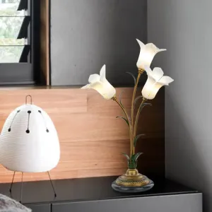 White/Purple Glass Table Lamp with Morning Glory Design – Countryside Night Light for Living Room