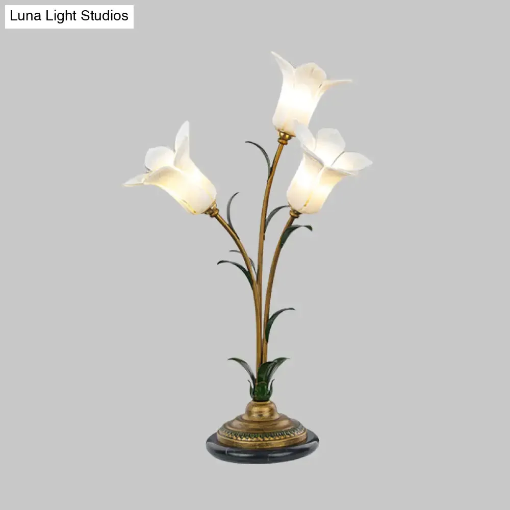 White/Purple Glass Table Lamp with Morning Glory Design – Countryside Night Light for Living Room