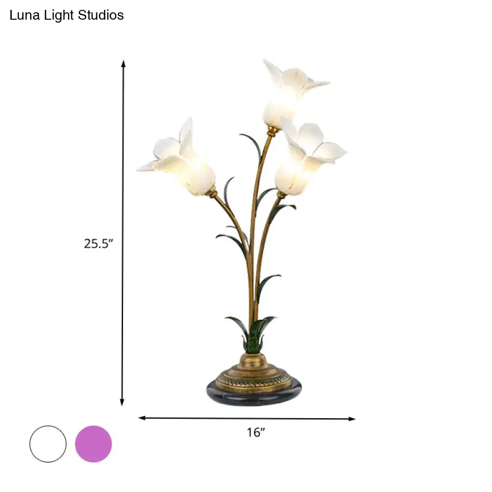 White/Purple Glass Table Lamp with Morning Glory Design – Countryside Night Light for Living Room